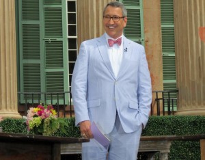 John LaVerne, owner of Bulldog Tours in Charleston, looks downright dapper in his seersucker suit. 
